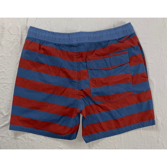 Brixton Elastic Waist Pull On Swim, Board Shorts. Blue/Burgundy Stripe, Size M. - Picture 4 of 5